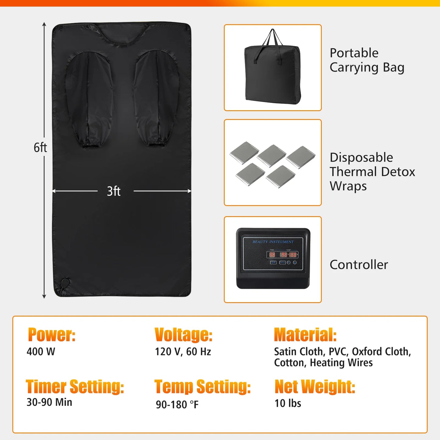 Infrared Sauna Blanket with Sleeves & Wraps – 90°–180°F | Home Detox & Recovery Kit